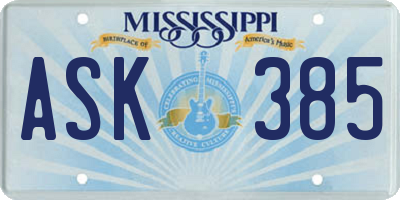 MS license plate ASK385