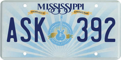 MS license plate ASK392