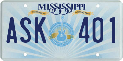 MS license plate ASK401