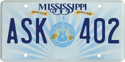 MS license plate ASK402