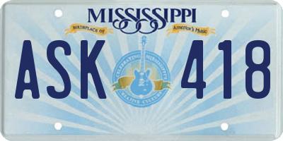 MS license plate ASK418