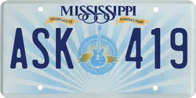 MS license plate ASK419