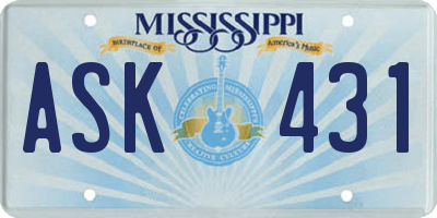 MS license plate ASK431