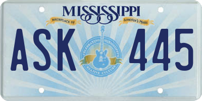 MS license plate ASK445