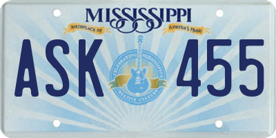 MS license plate ASK455