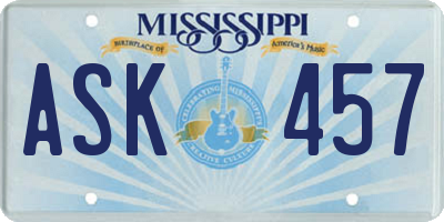MS license plate ASK457