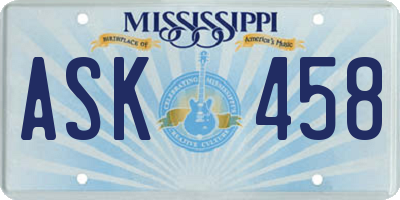 MS license plate ASK458