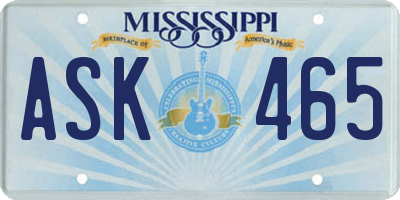 MS license plate ASK465