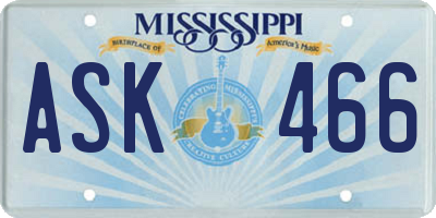MS license plate ASK466