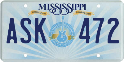 MS license plate ASK472
