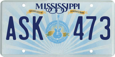 MS license plate ASK473