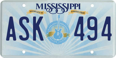 MS license plate ASK494