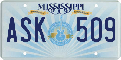 MS license plate ASK509