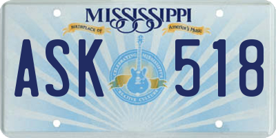 MS license plate ASK518
