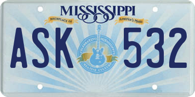 MS license plate ASK532