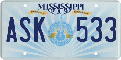 MS license plate ASK533