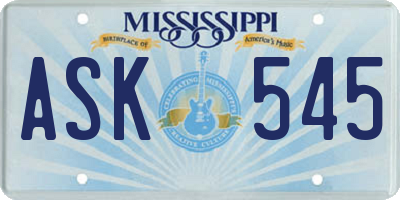 MS license plate ASK545
