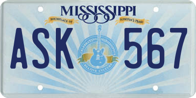 MS license plate ASK567