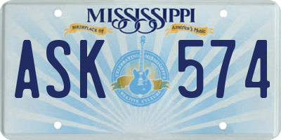 MS license plate ASK574