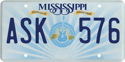 MS license plate ASK576