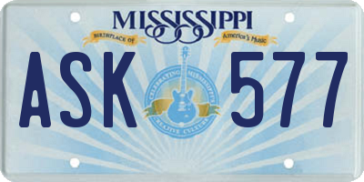 MS license plate ASK577