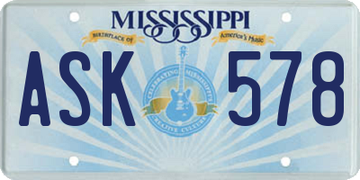 MS license plate ASK578