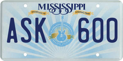 MS license plate ASK600