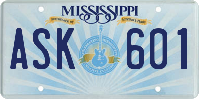 MS license plate ASK601