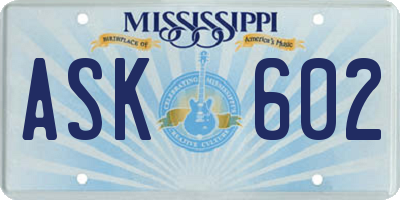 MS license plate ASK602