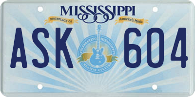 MS license plate ASK604