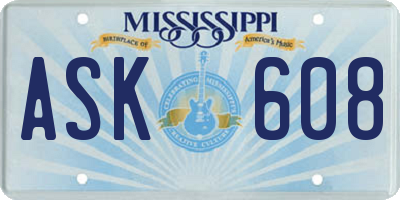 MS license plate ASK608