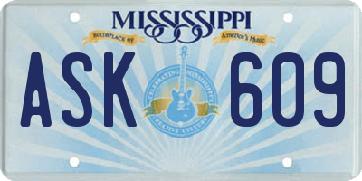MS license plate ASK609