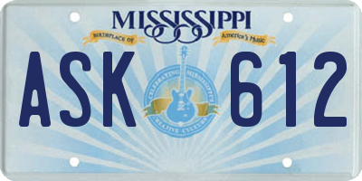 MS license plate ASK612