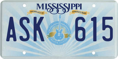 MS license plate ASK615