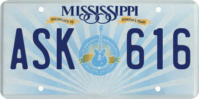 MS license plate ASK616