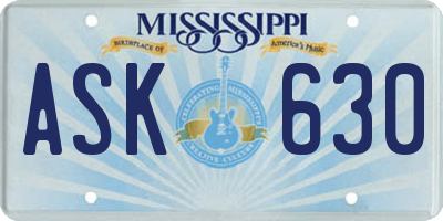 MS license plate ASK630