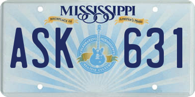 MS license plate ASK631
