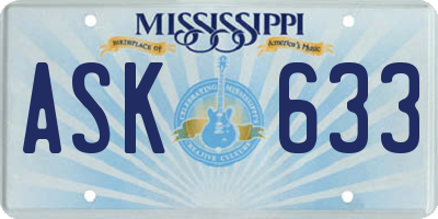 MS license plate ASK633