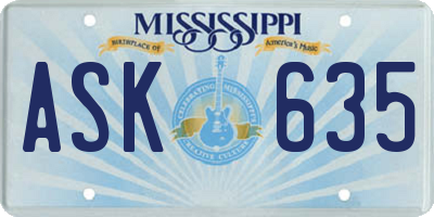 MS license plate ASK635