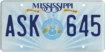 MS license plate ASK645