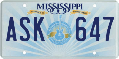 MS license plate ASK647