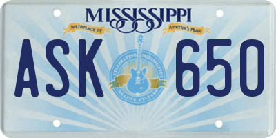 MS license plate ASK650