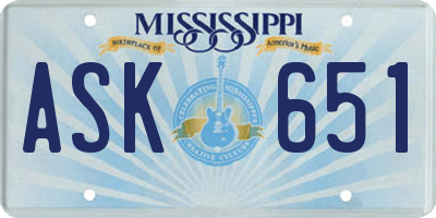 MS license plate ASK651