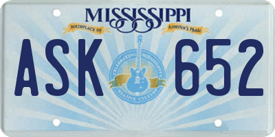 MS license plate ASK652