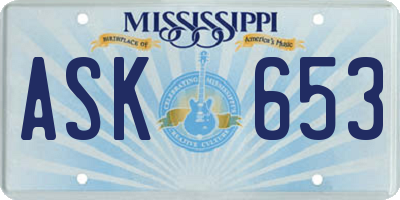 MS license plate ASK653