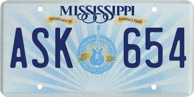 MS license plate ASK654