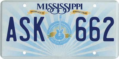 MS license plate ASK662