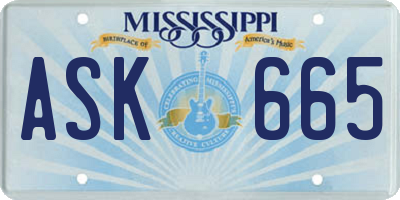 MS license plate ASK665