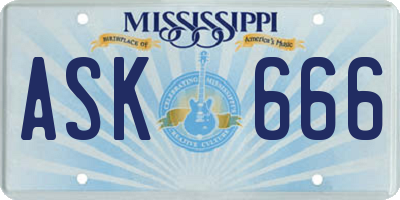 MS license plate ASK666