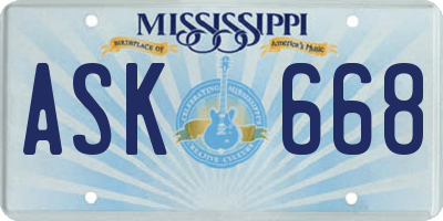 MS license plate ASK668